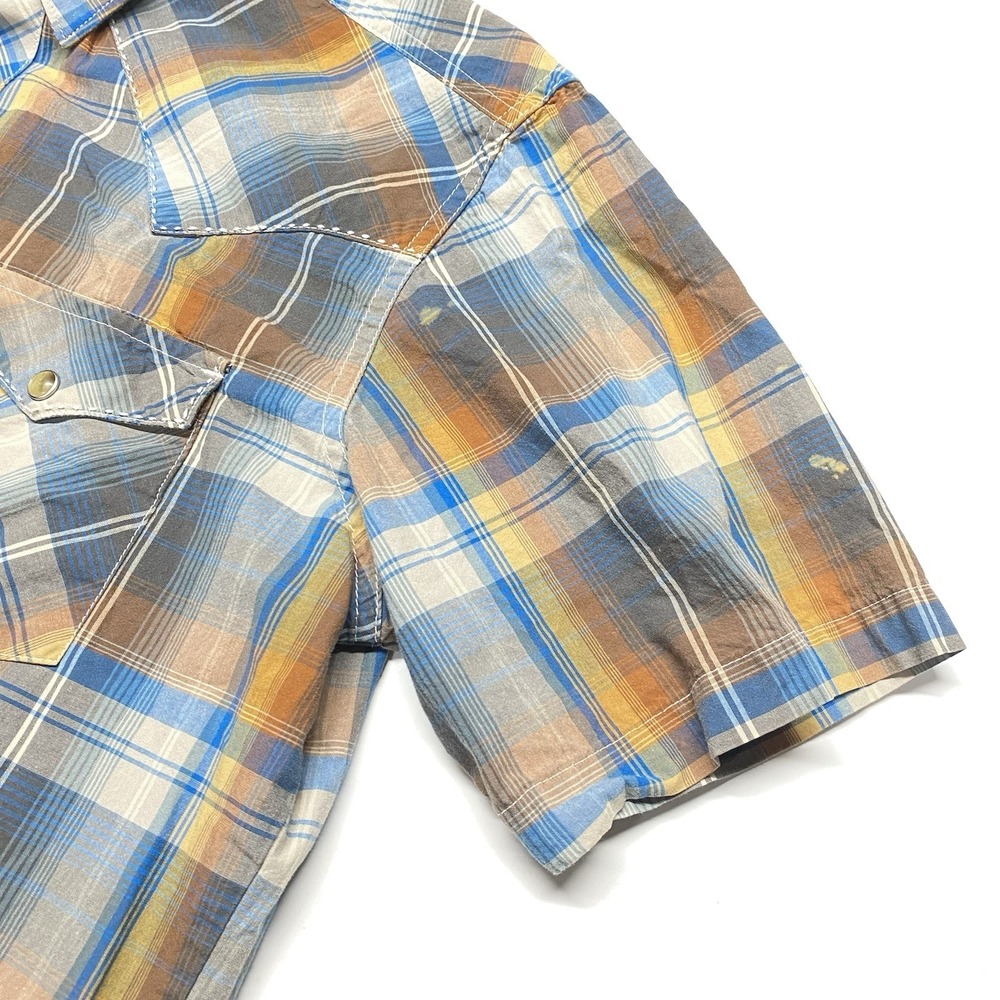 Wrangler Retro Western Mens Medium M Brown Plaid Pearl Snap Short Sleeve READ - Picture 5 of 12